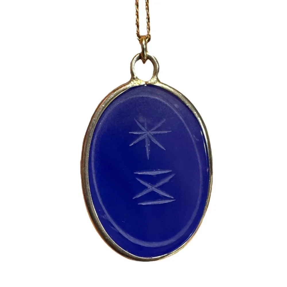 Lapis Lazuli Blue Scarab Vintage 1950s Gold Pendant & Necklace By WE Richards - Picture 2 of 13